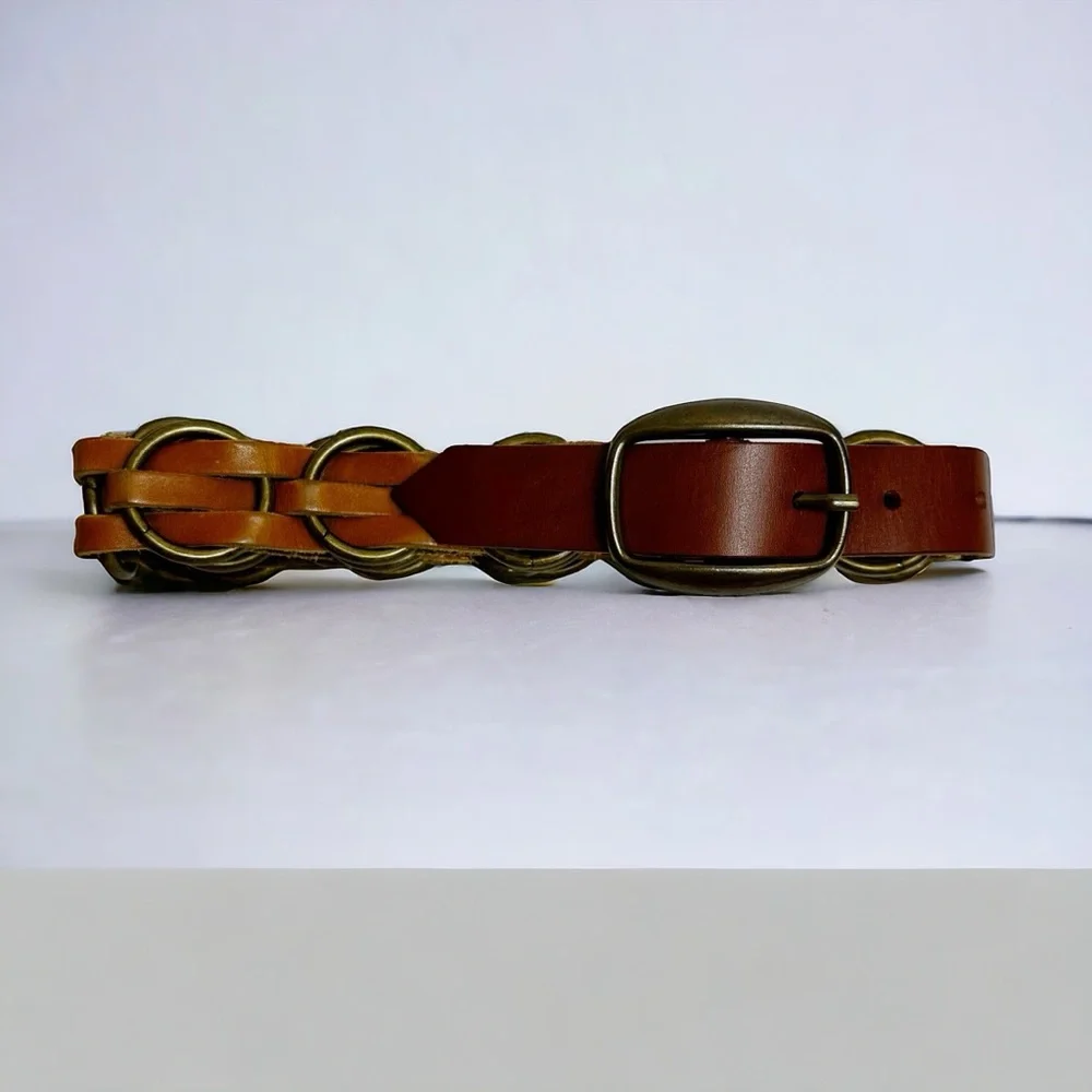 Express Brown Leather Woven Chain Style Belt